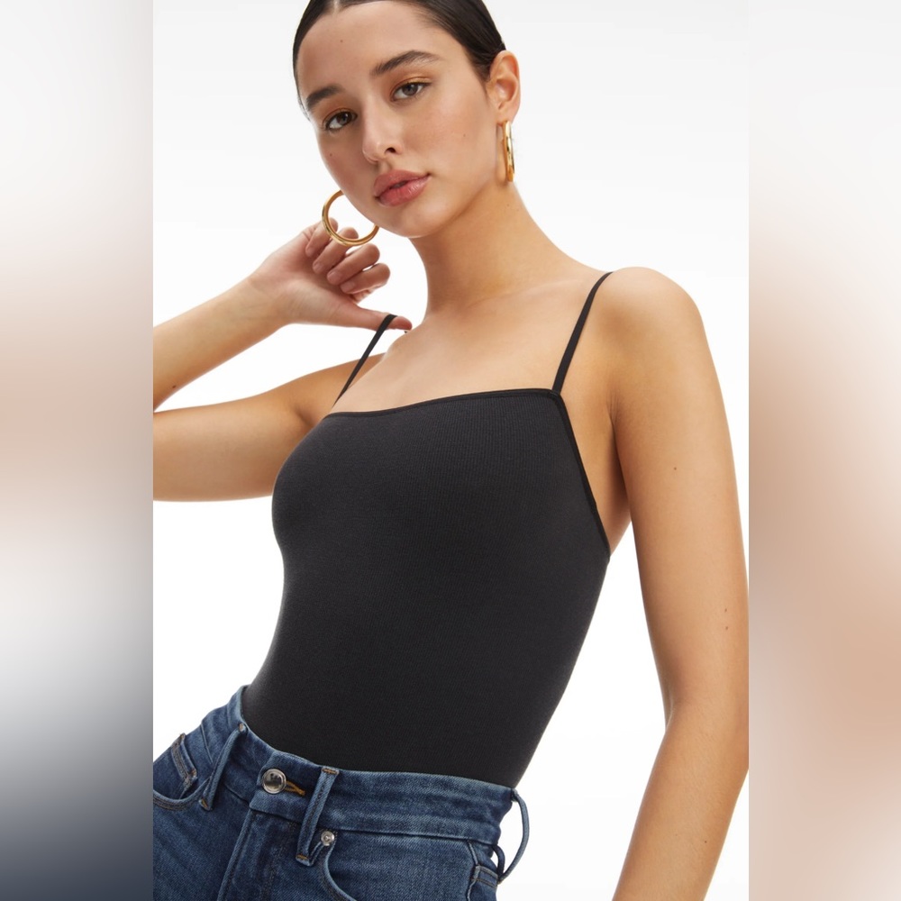 NWT Good American Skinny Strap Seamless Bodysuit in Black